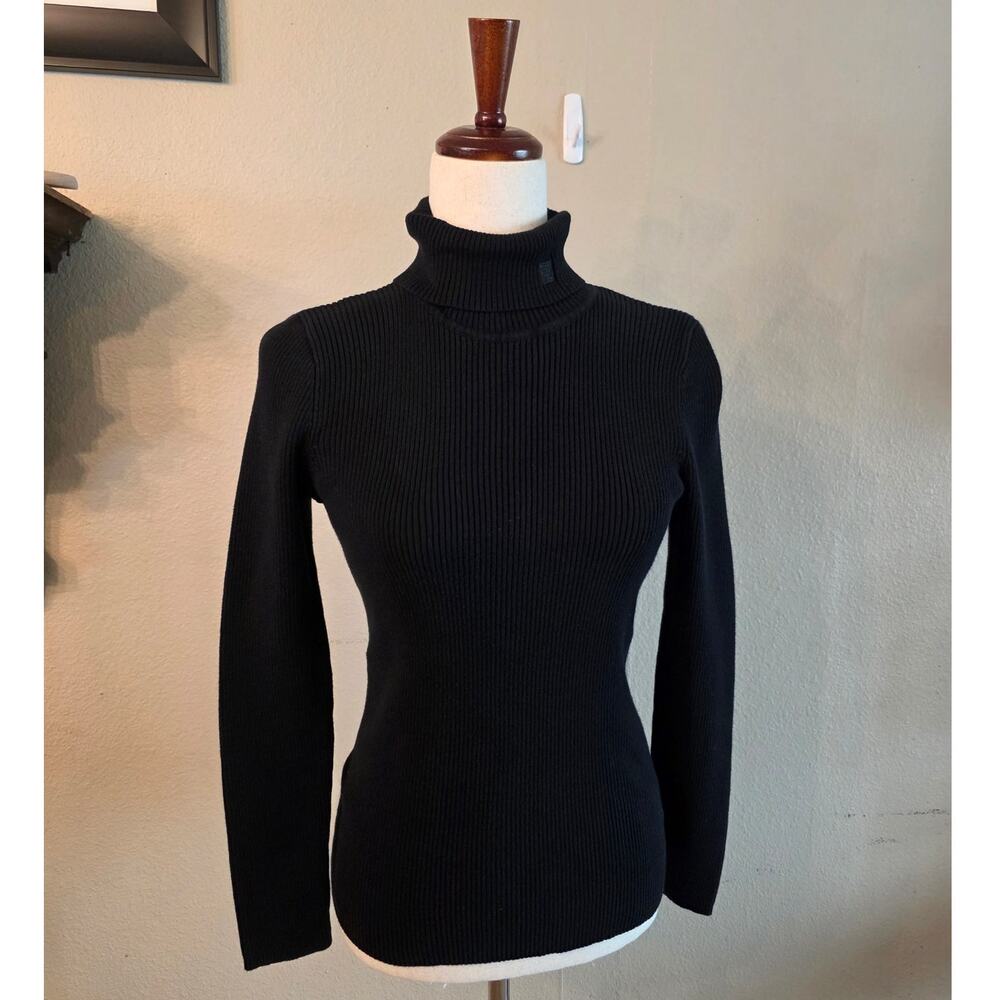 Lauren Ralph Lauren Black Ribbed Turtleneck SZ Medium Quiet Luxury Classic